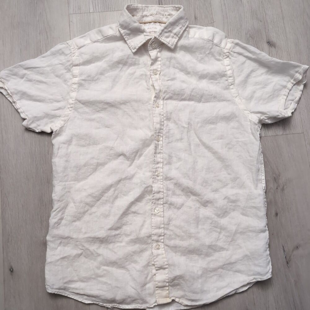 Porter & Ash 100% Linen Shirt Mens Size Medium White Button Short Sleeve Casual
